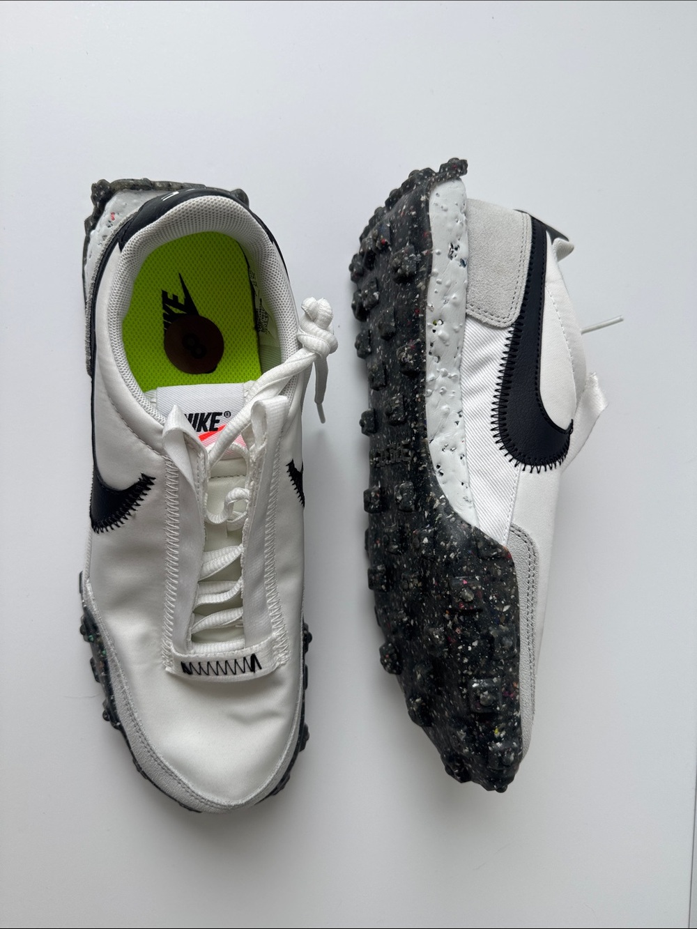 Nike White Black Sneakers with Neon Green Insoles